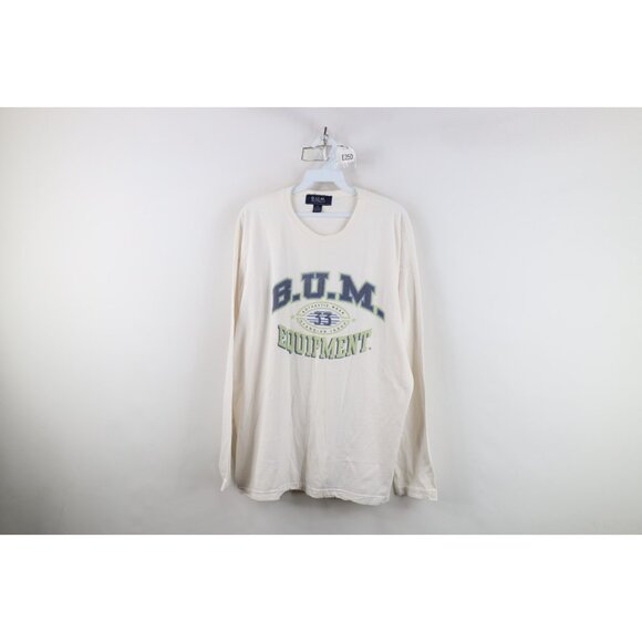 Vtg 90s Bum Equipment Mens XL Spell Out Big Logo Long Sleeve T-Shirt White USA - Picture 1 of 12